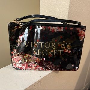 Victoria’s Secret Black Wristlet with Sequins. Zip Pouch. New.